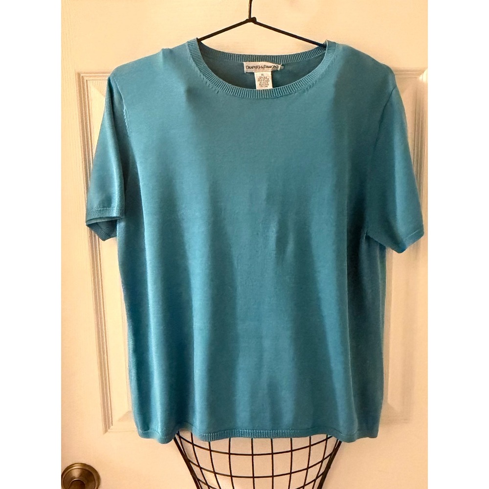 Draper's & Damon's Women's XL Turquoise Silk Cotton Short Sleeve Knit Top